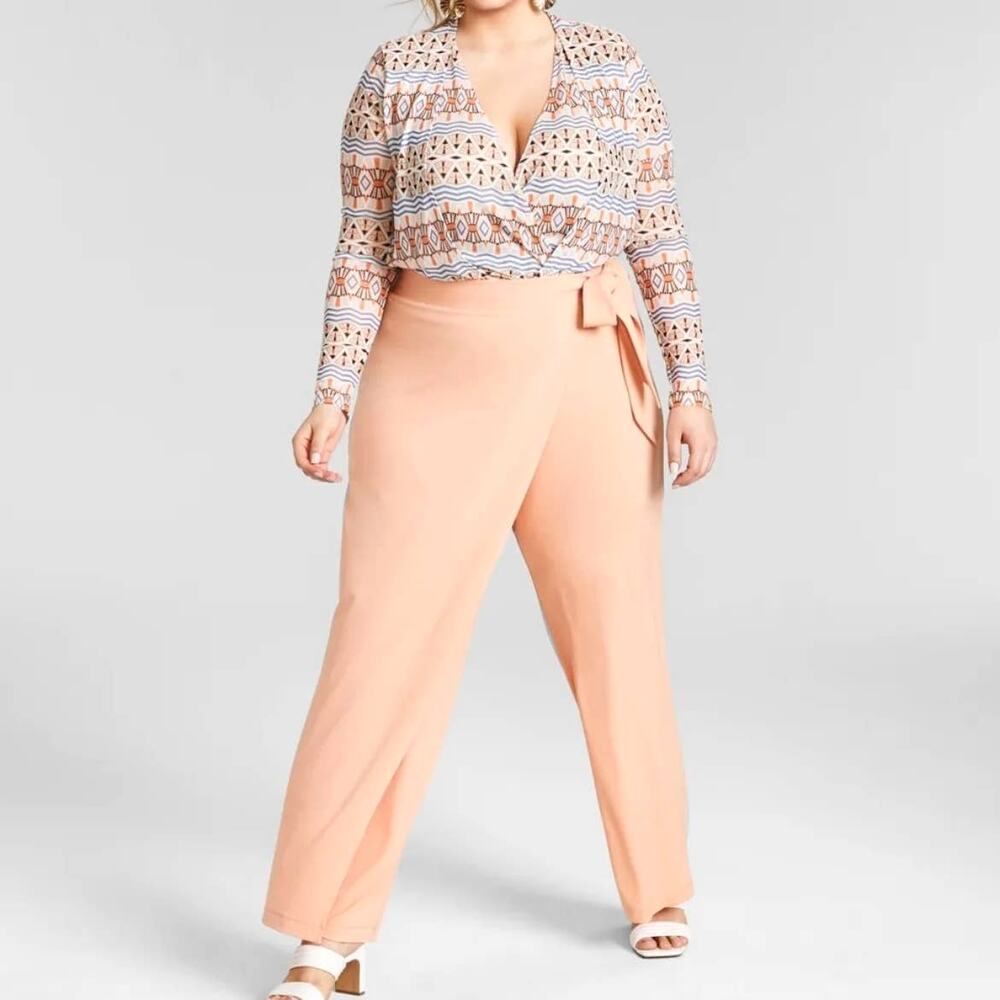 New Nina Parker Size 2X Asymmetrical Faux Wrap Coral Pink Pants Plus